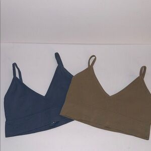 Briavia Kuta Open Back V-Neck Sports Bralette Set of 2 Women's L/XL Blue Tan